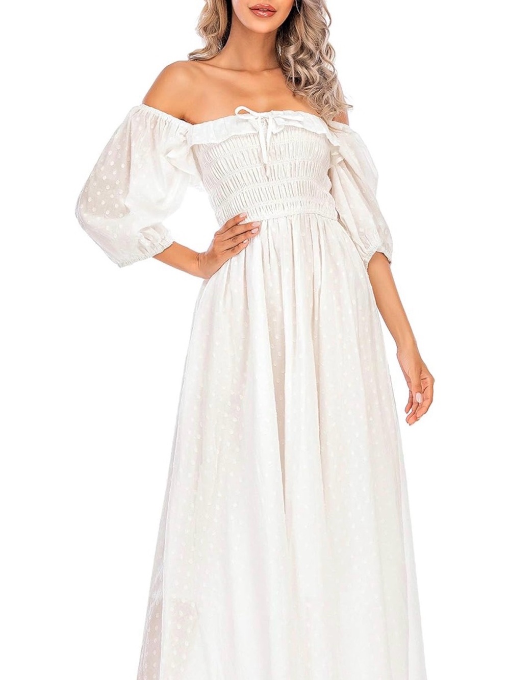 White Puff Sleeve Eyelet Maxi Dress